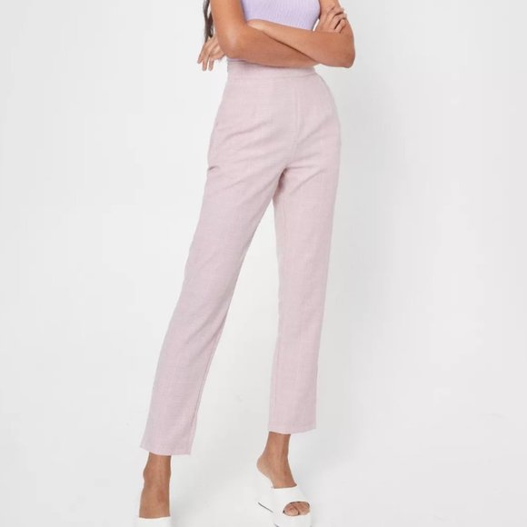 Check High Waisted Slim Fit Tapered Trousers - Picture 3 of 7